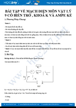 Giải bài tập về Mạch điện môn Vật lý 9 có biến trở , khoá K và Ampe kế