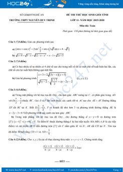 Đề thi HSG môn Toán 11 năm học 2019 - 2020 có đáp án Trường THPT Nguyễn Duy Trinh