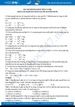 Bài tập phương pháp thủy luyện (Kim loại mạnh đẩy kim loại yếu ra khỏi muối)