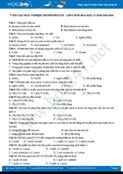 77 Bài tập trắc nghiệm chuyên đề Este - Lipit môn Hóa học 12 năm 2019-2020