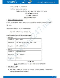 Nội dung ôn tập Sinh học lớp 10 từ ngày 10/02-16/02 - Trường THPT Linh Trung