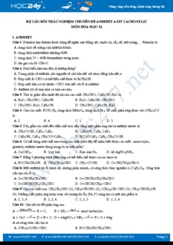 Bộ câu hỏi trắc nghiệm chuyên đề Andehit - Axit cacboxylic môn Hóa học 12 năm 2019-2020