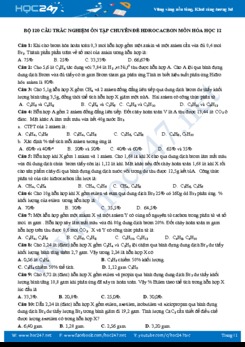 Bộ 120 Câu trắc nghiệm ôn tập chuyên đề Hidrocacbon môn Hóa học 12 năm 2019-2020
