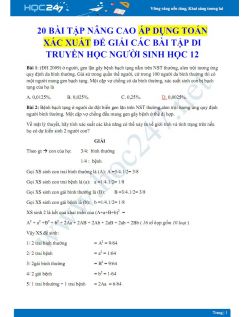 20 Bài tập nâng cao áp dụng Toán xác suất để giải các bài tập Di truyền học người Sinh học 12