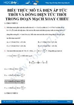 Biểu thức mô tả Điện áp tức thời và dòng điện tức thời trong đoạn mạch xoay chiều năm 2020