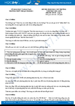 Đề thi HSG môn GDCD 11 năm học 2018 - 2019 có đáp án Trường THPT Thuận Thành 2