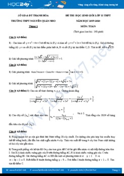 Đề thi HSG môn Toán 11 năm học 2019 - 2020 có đáp án Trường THPT Nguyễn Quán Nho