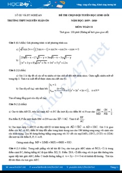 Đề thi chọn HSG môn Toán 11 năm học 2019 - 2020 có đáp án Trường THPT Nguyễn Xuân Ôn