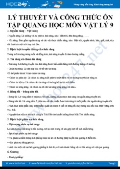 Chuyên đề lý thuyết và công thức ôn tập Quang học môn Vật lý 9 năm 2020