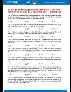 52 Bài tập trắc nghiệm Tìm kiểu hình ở đời con Chuyên đề Tương tác gen Sinh học 12 có đáp án