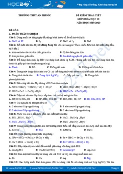 Bộ 8 đề kiểm tra 1 tiết môn Hóa học 10 năm 2019-2020 Trường THPT An Phước