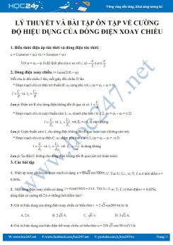 Lý thuyết và bài tập ôn tập về Cường độ hiệu dụng của Dòng điện xoay chiều môn Vật lý 12