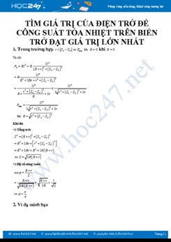 Bài tập trắc nghiệm Tìm giá trị của điện trở để công suất tỏa nhiệt trên biến trở đạt giá trị lớn nhất