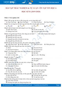 Đề thi HK2 môn Tin 6 năm 2019 Trường THCS Âu Cơ
