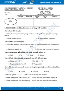 Đề thi HSG môn Tin 6 năm 2019 Trường THCS Nguyễn Kim Nha có đáp án