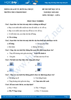 Đề thi thử HK2 môn Tin 6 năm 2019 Trường THCS Thành Nhất
