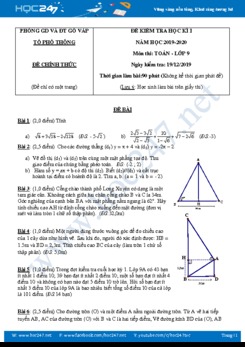 Đề thi HK1 môn Toán 9 năm 2019-2020 Quận Gò Vấp
