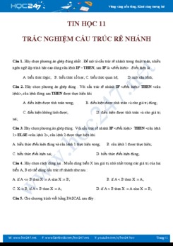 Bài tập trắc nghiệm Cấu trúc rẽ nhanh Tin học 11