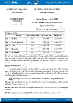 Đề thi HSG cấp tỉnh năm 2019 môn Tin 11 Sở GD&ĐT Thanh Hóa