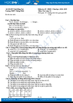 4 Đề kiểm tra 1 tiết HK2 môn Tin 11 năm 2019 Trường THPT Thống Nhất