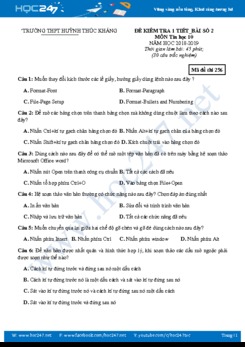 Đề kiểm tra 1 tiết môn Tin 10 năm 2019 Trường THPT Huỳnh Thúc Kháng