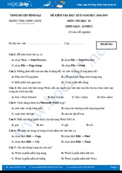 Đề thi HK2 môn Tin 10 năm 2019 Trung tâm GDTT Huyện Bình Đại