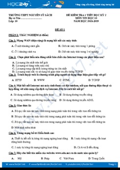 4 Đề kiểm tra 1 tiết HK2 môn Tin 10 năm 2019 Trường THPT Nguyễn Sỹ Sách