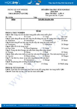 Đề thi HK2 môn Tin 9 năm 2019 Trường THCS Hoàng Văn Thụ có đáp án