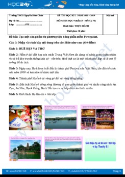 Đề thi thực hành HK2 môn Tin 9 năm 2019 Trường THCS Nguyễn Hữu Cảnh