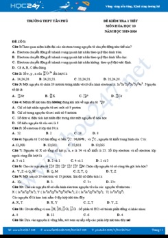 Bộ 6 đề kiểm tra 1 tiết môn Hóa học 10 năm 2019-2020 Trường THPT Tân Phú