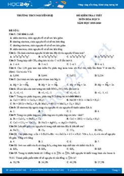 Bộ 3 đề kiểm tra 1 tiết môn Hóa học 9 năm 2019-2020 Trường THCS Nguyễn Huệ