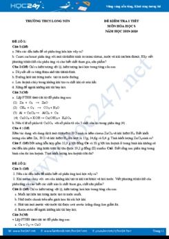 Bộ 7 đề kiểm tra 1 tiết môn Hóa học 8 năm 2019-2020 Trường THCS Long Sơn