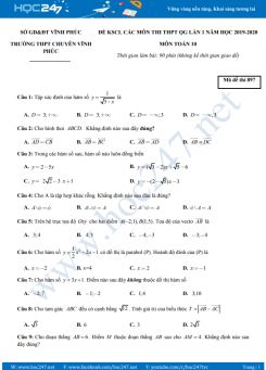 Đề KSCL ôn thi THPT QG môn Toán 10 lần 1 năm học 2019 - 2020 Trường THPT Chuyên Vĩnh Phúc