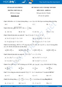 Đề KSCL môn Toán 10 năm học 2019 - 2020 có đáp án Trường THPT Hải An lần 1