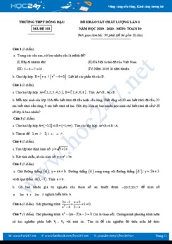 Đề KSCL môn Toán 10 năm học 2019 - 2020 có đáp án Trường THPT Đồng Đậu lần 1