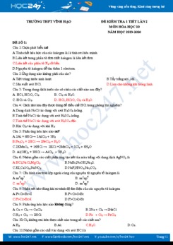Bộ 6 đề kiểm tra 1 tiết lần 2 môn Hóa học 10 năm 2019-2020 Trường THPT Vĩnh Hạo