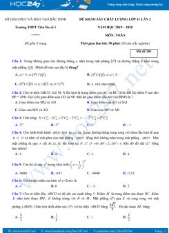 Đề KSCL môn Toán 11 lần 2 năm học 2019 - 2020 Trường THPT Tiên Du số 1
