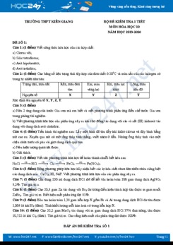 Bộ 4 đề kiểm tra 1 tiết có đáp án môn Hóa học 10 năm 2019-2020 Trường THPT Kiên Giang