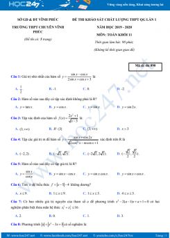 Đề KSCL THPT QG lần 1 môn Toán 11 năm học 2019 - 2020 Trường THPT Chuyên Vĩnh Phúc