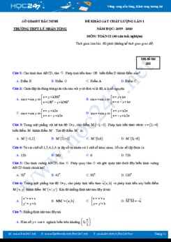 Đề KSCL môn Toán 11 lần 1 năm học 2019 - 2020 Trường THPT Lý Nhân Tông