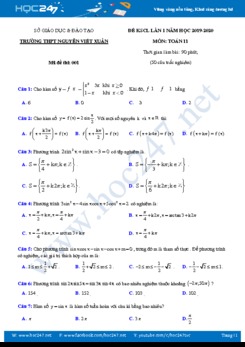 Đề KSCL môn Toán 11 năm học 2019 - 2020 có đáp án Trường THPT Nguyễn Viết Xuân lần 1