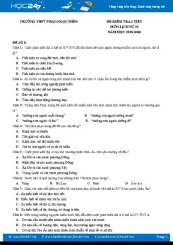 Bộ đề kiểm tra 1 tiết môn Lịch Sử 10 năm học 2019-2020 Trường THPT Phan Ngọc Hiển