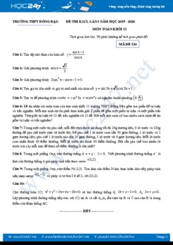 Đề KSCL môn Toán 11 lần 1 năm học 2019 - 2020 Trường THPT Đồng Đậu