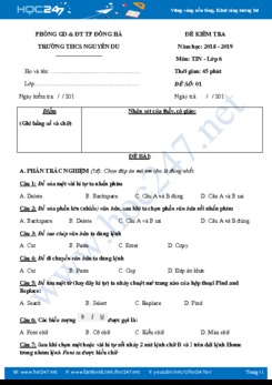 Bộ 2 đề kiểm tra 1 tiết HK2 môn Tin 6 năm 2019 Trường THCS Nguyễn Du