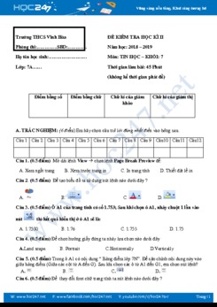 2 Đề thi HK2 môn Tin 7 năm 2019 Trường THCS Vĩnh Hòa có đáp án