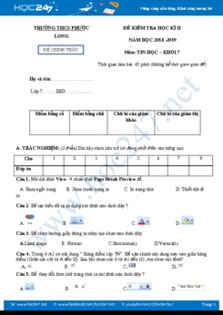 Đề thi HK2 môn Tin 7 năm 2019 Trường THCS Phước Long có đáp án