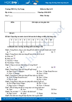 4 Đề thi HK2 môn Tin 7 năm 2019 Trường THCS Lý Tự Trọng