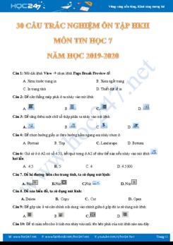 30 câu trắc nghiệm ôn tập HK2 môn Tin 7 năm 2019
