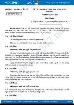 Đề thi chọn HSG môn Tin 9 năm 2020 Trường THCS Lão Hộ