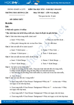 Đề thi HK2 môn Tin 9 năm 2019 Trường THCS Hương Lâm có đáp án
